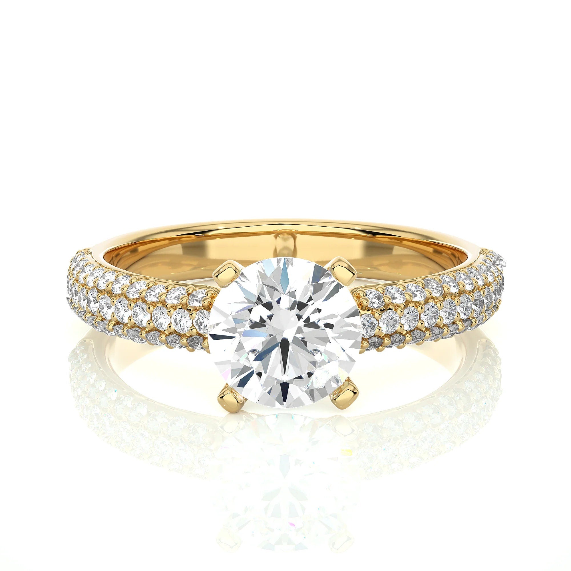 Exclusive Certified EF VS/SI Lab-Grown Diamond Three-Row Wedding Band IGI Certified Solitaire Engagement Ring in Luxe 14K Gold